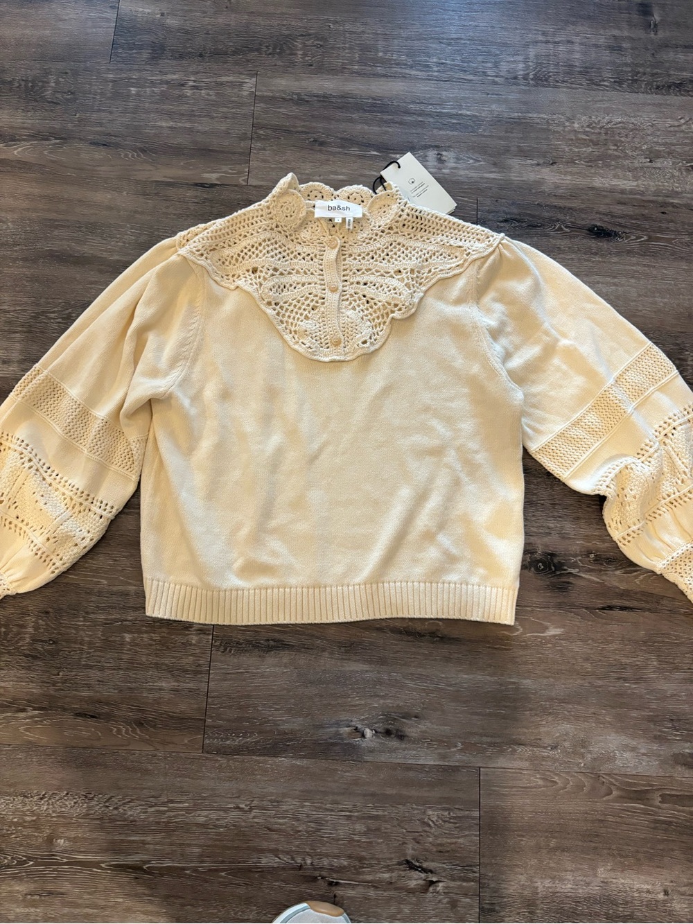ba&sh Cream Crochet Yoke sweater size small